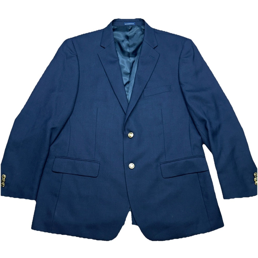 Stafford Polyester Would Blend 2 Gold Button Suit Coat Blazer, Navy,‎ 44R